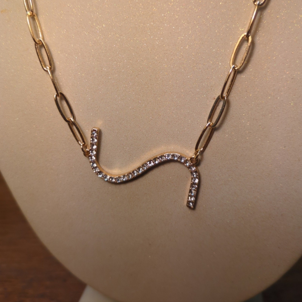 Chic 2PC Initial 'S' Jewelry Set, Sparkly Necklace & Hoop Earrings Goldtone Glam - Picture 3 of 7